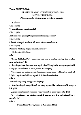 Đề kiểm tra học kỳ I môn Lịch sử Lớp 6 - Năm học 2015-2016 - Trường THCS Phượng Sơn